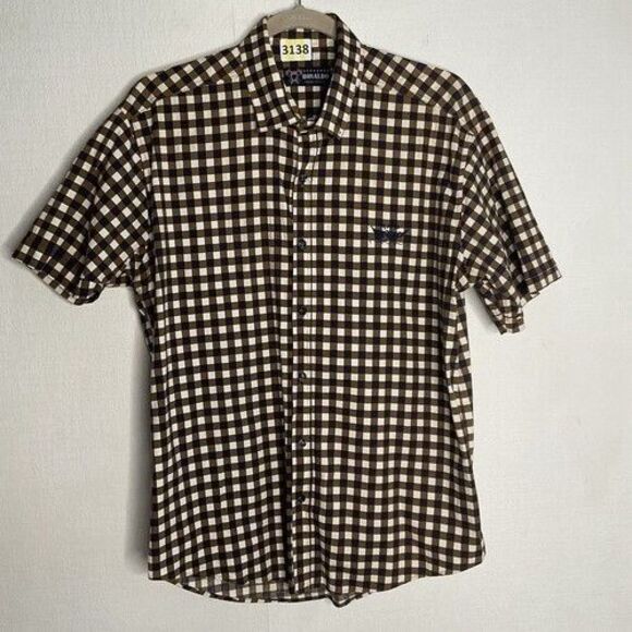 Ronaldo Long Sleeve Button Up Shirt Men Size X Large Beige/Navy Plaid Logo RND - Picture 10 of 12
